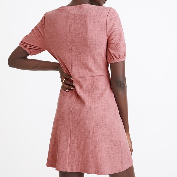 Madewell Crosshatch Puff-Sleeve Faux-Wrap Mini Dress, Berry, Size M, NWT - Picture 3 of 7